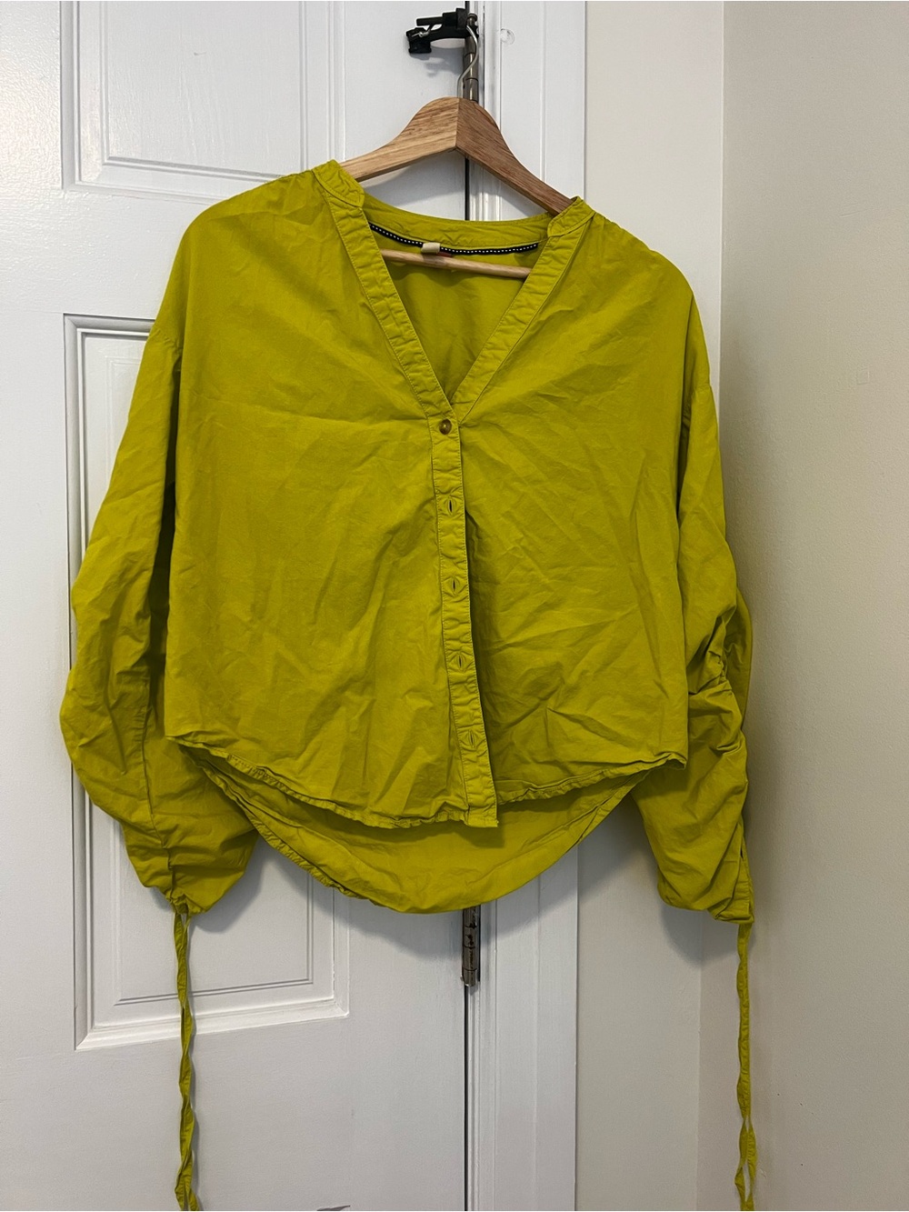 Lightweight Chartreuse V-Neck Button Front Women’s Top